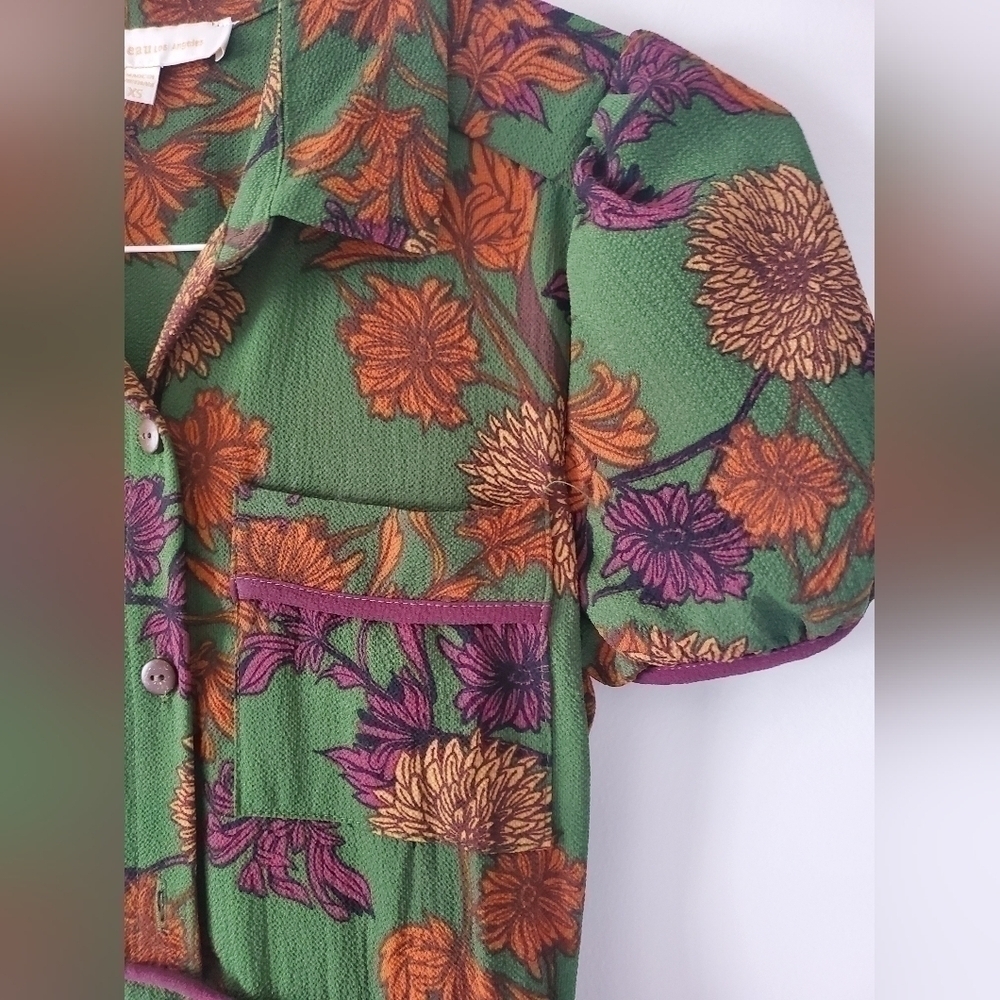 Monteau autumn  green flowered dress size xs - Picture 6 of 11